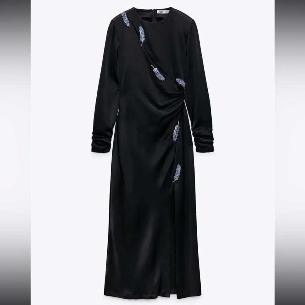 ZARA LEAF SATIN EFFECT DRESS - Picture 11 of 15